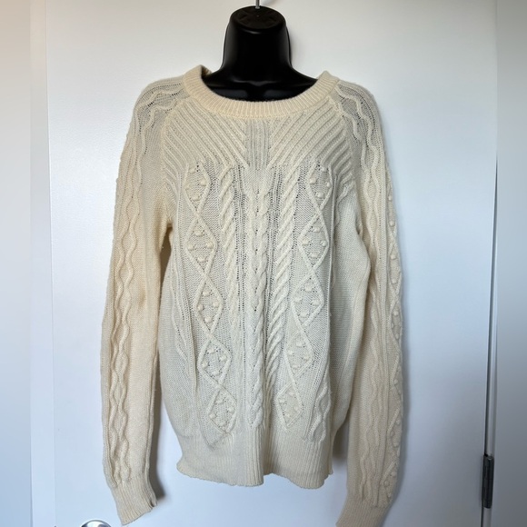 Saks Fifth Avenue Wool/Cashmere Ivory Cable Knit Sweater | Size Small - Picture 1 of 6